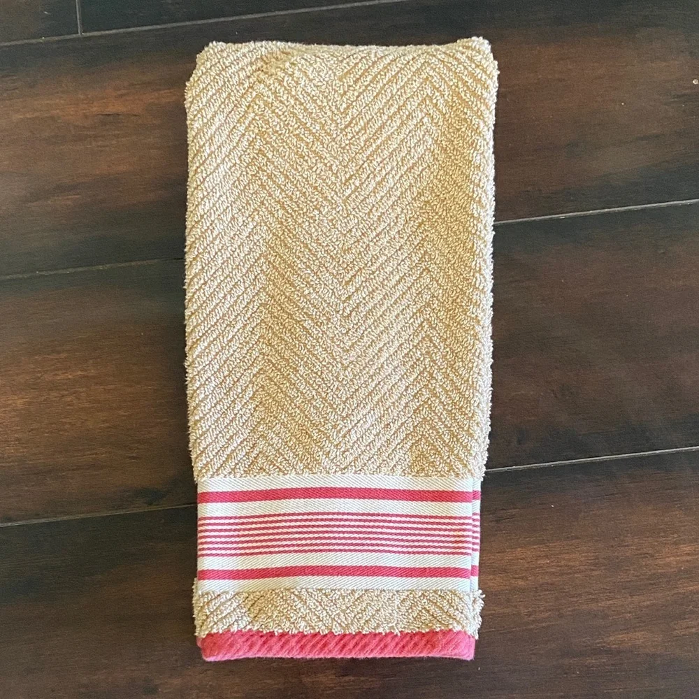 Lauren Ralph Lauren Tan and Red Striped  Hand Towel
